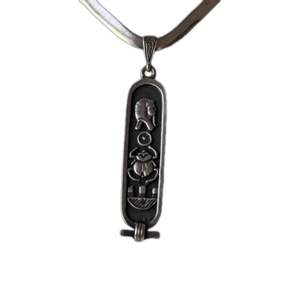 Sterling Silver Egyptian Hieroglyphics Cartouche Tag 2.2 in Length Pendant Only - Picture 8 of 10